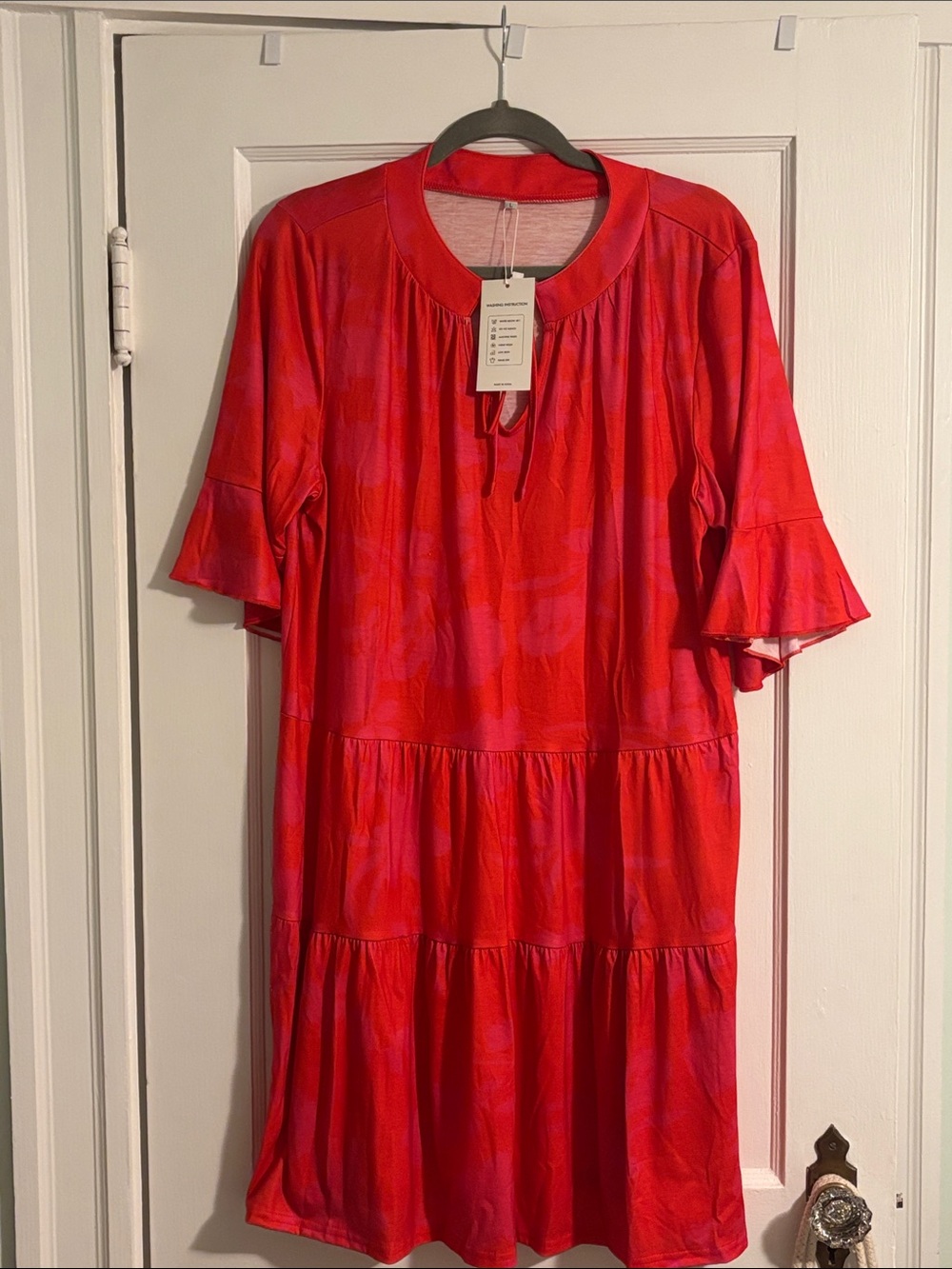 Red-Pink Tiered Midi Dress